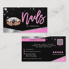 Nail Tech Artist Glam Pink Silver Diamond Salon Bu Visitenkarte