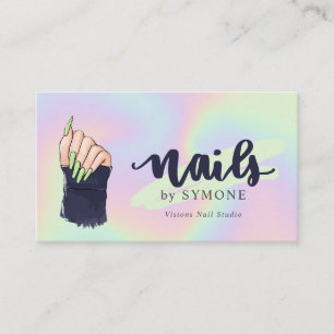 Nail Tech Beauty Salon Pastel Neon Holographic Bus Visitenkarte