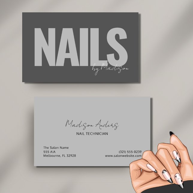 Nail Tech Beruflich Salon Gray Typografy Visitenkarte (Nail Tech Professional Salon Gray Typography Business Card)