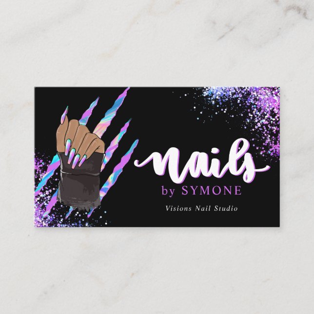 Nail Tech Bold Holographic Your Logo Business Card Visitenkarte (Vorderseite)