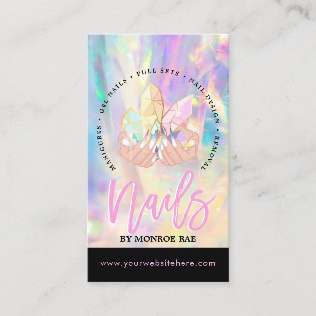 Nail Tech Crystal Holographic Nail Shop  Visitenkarte (Vorderseite)