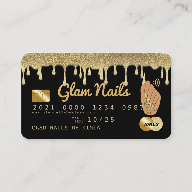 Nail Tech Dripping Gold Glitzer Luxus Kreditkarte Visitenkarte (Vorderseite)