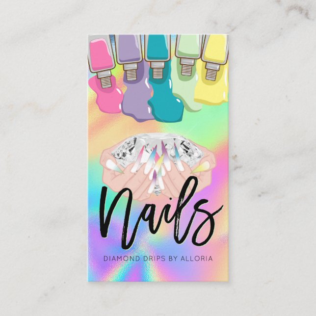 Nail Tech - HandDiamant Logo - Holografischer Salo Visitenkarte (Vorderseite)