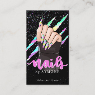 Nail Tech Holographic Claw Slash Nail Shop Logo BU Visitenkarte