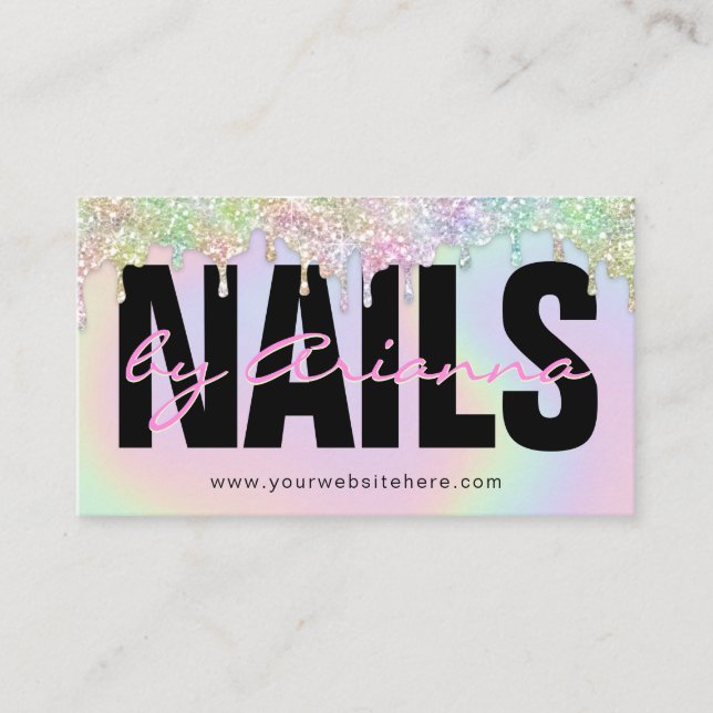 Nail Tech Holographic Glitzer Nail Polnischer Trop Visitenkarte (Vorderseite)