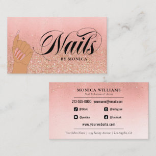 Nail Tech Manicure Artist Peach Gold Glam Glitzer Visitenkarte