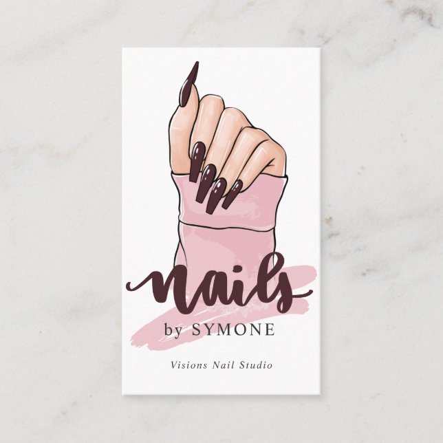 Nail Tech Nail Artist Beauty Salon Blush Pink Logo Visitenkarte (Vorderseite)