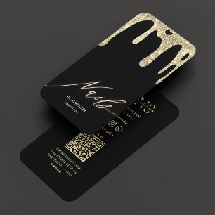 Nail Tech Nail Artist Black Gold Tropfen Moderner Visitenkarte