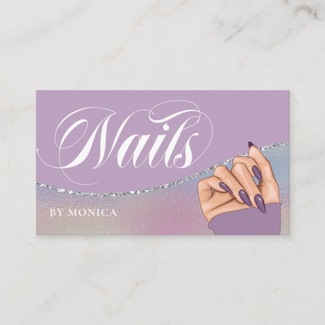 Nail Tech, Nail Salon Lila Elegant Visitenkarte (Vorderseite)