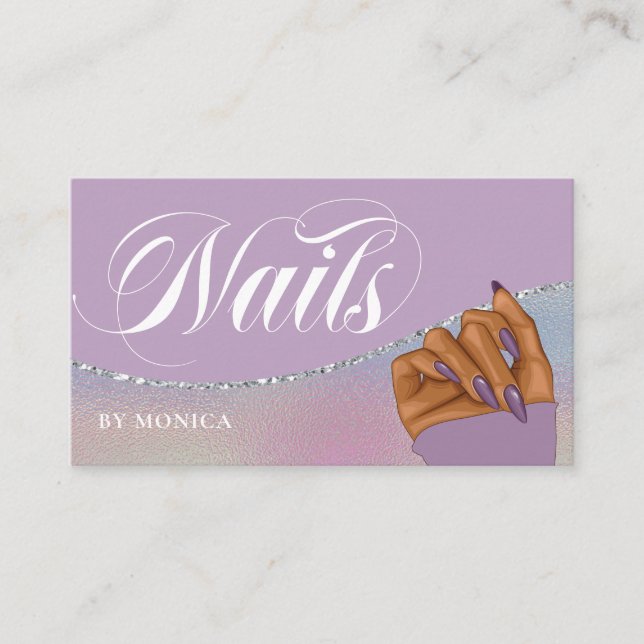 Nail Tech, Nail Salon Purple Élégant Carte de visi (Devant)