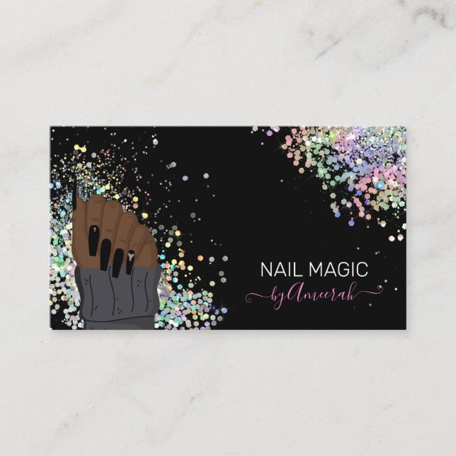 Nail Tech Nail Shop Holographic Glitzer Visitenkarte (Vorderseite)