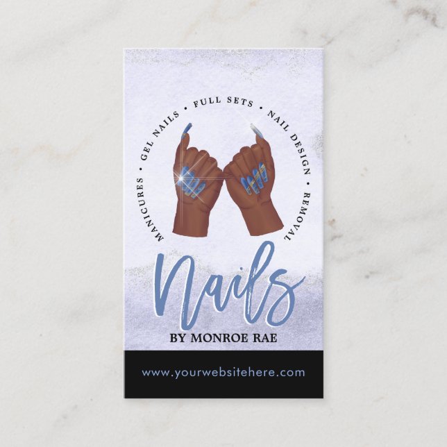 Nail Tech / Nails Salon Blue Glam Carte de visite (Devant)