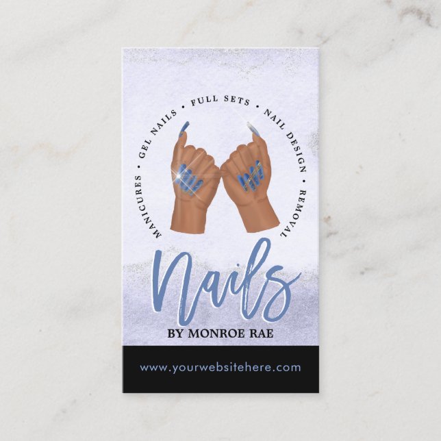 Nail Tech / Nails Salon Blue Glam Visitenkarte (Vorderseite)