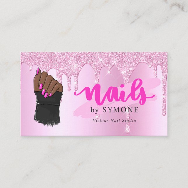 Nail Tech Salon Pink Diamond Driving Glitzer Visitenkarte (Vorderseite)