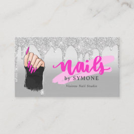 Nail Tech Salon Pink & Silver Driving Glitzer Bus Visitenkarte