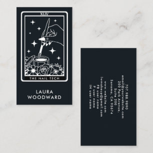 Nail Tech Tarot Card Design Weiß auf Schwarz Visitenkarte