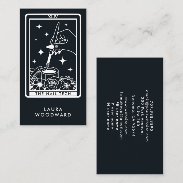 Nail Tech Tarot Card Theme Black Visitenkarte (Vorne/Hinten)