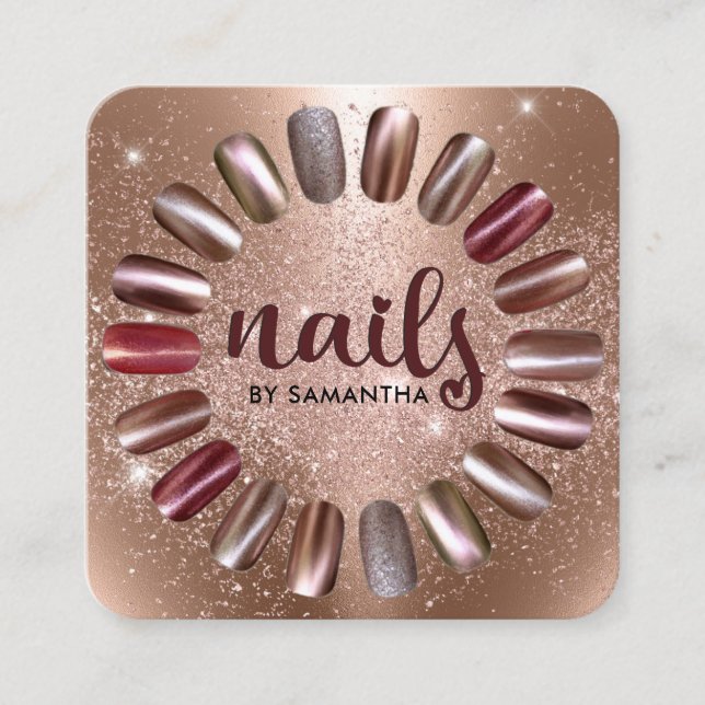 Nail Technicer Rose Gold Funkelnd Quadratische Visitenkarte (Vorderseite)