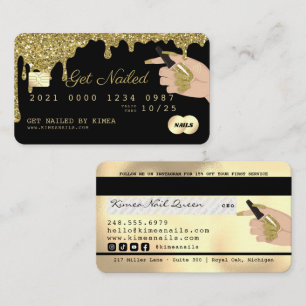 Nail Technician Driving Gold Glitzer Credit Style Visitenkarte