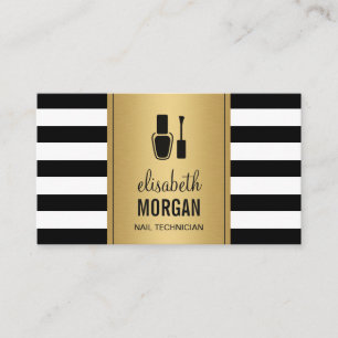 NAIL TECHNICIAN Elegantes Gold Schwarz-weiße Strei Visitenkarte