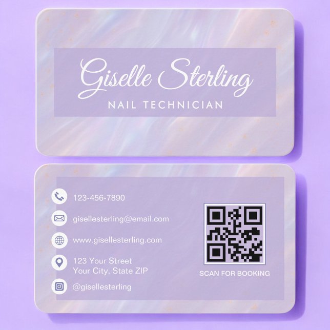 Nail Technician Iridescent QR Code Professional Visitenkarte (Von Creator hochgeladen)