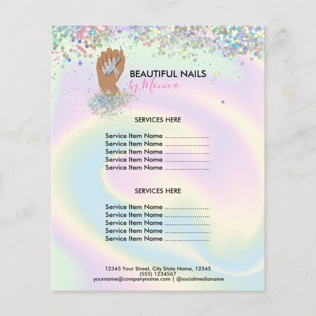 Nail Technician Mani Salon Holograph Girly Modern Flyer (Vorne)