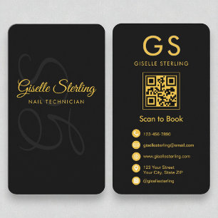 Nail Technician Monogram Black Gold QR Code Schönh Visitenkarte