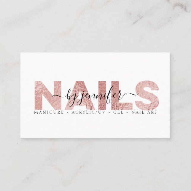 Nail Technician Salon Rose Gold Metallic Elegant Visitenkarte (Vorderseite)