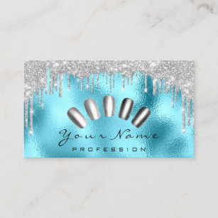 Nails Art Glitzer Blue Silver Gray Manicure Tropfe Visitenkarte