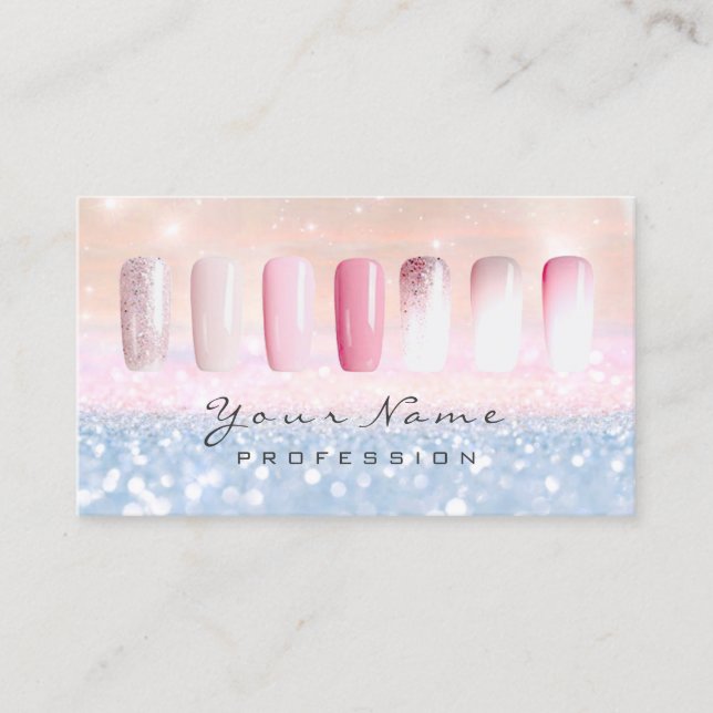 Nails Art Glitzer Ombre Pastel Pink Rose Lux Visitenkarte (Vorderseite)