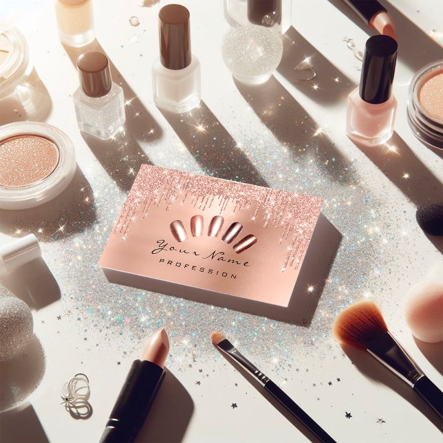 Nails Art Glitzer Pinie Rosa Manicure Tropfen Visitenkarte (Nails Art Glitter Skinny Pink Rose Manicure Drips Business Card)