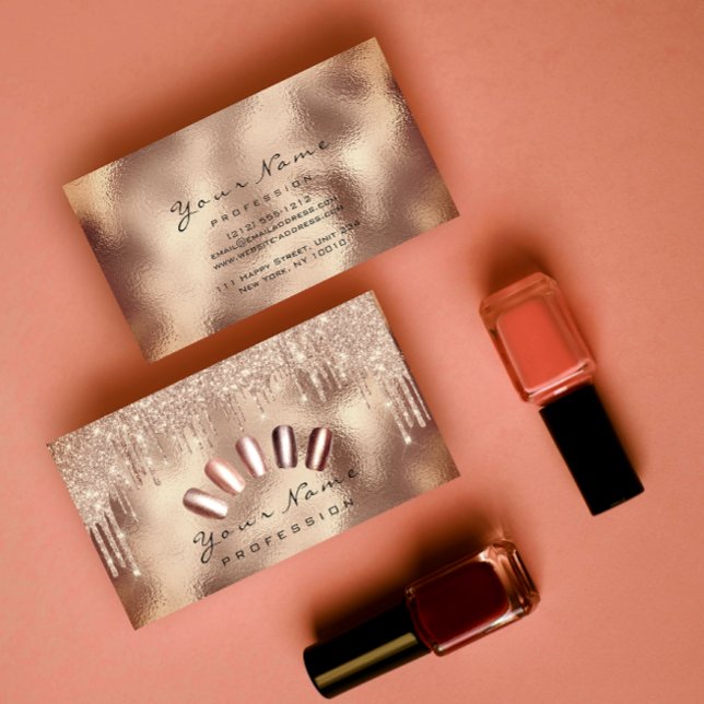 Nails Art Glitzer Skinny Rose Gold Manicure Tropfe Visitenkarte (Nails Art Glitter Skinny Rose Gold Manicure Drips Business Card)