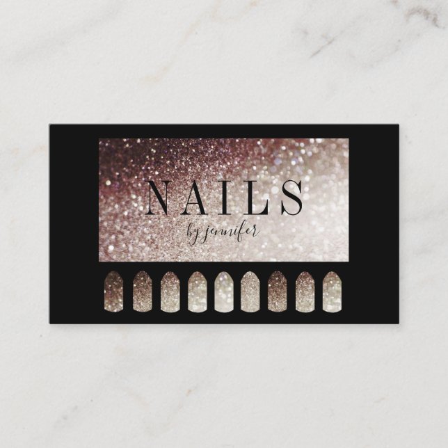 Nails Artist Elegant Schwarz Silber Rost Visitenkarte (Vorderseite)