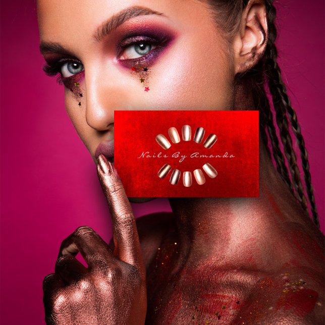 Nails Artist Makeup Rose Rote Terminkarte (Nails Artist Makeup Rose Red Appointment Card)