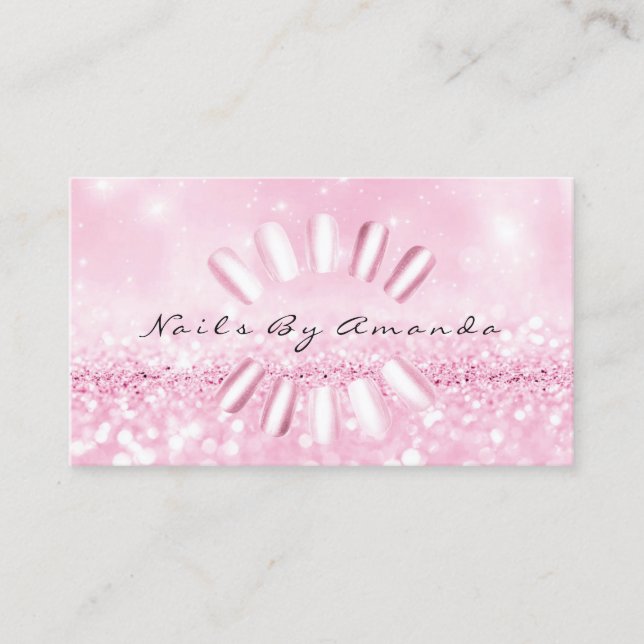 Nails Artist Manicure Glitzer Rosa Ernennung Terminkarte (Vorderseite)