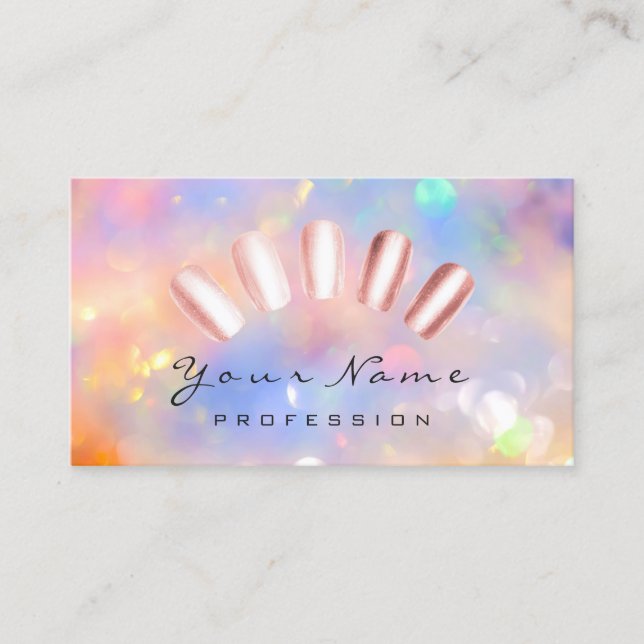 Nails Artist Pink Rose Manicure Pedicure HOLOGRAPH Visitenkarte (Vorderseite)