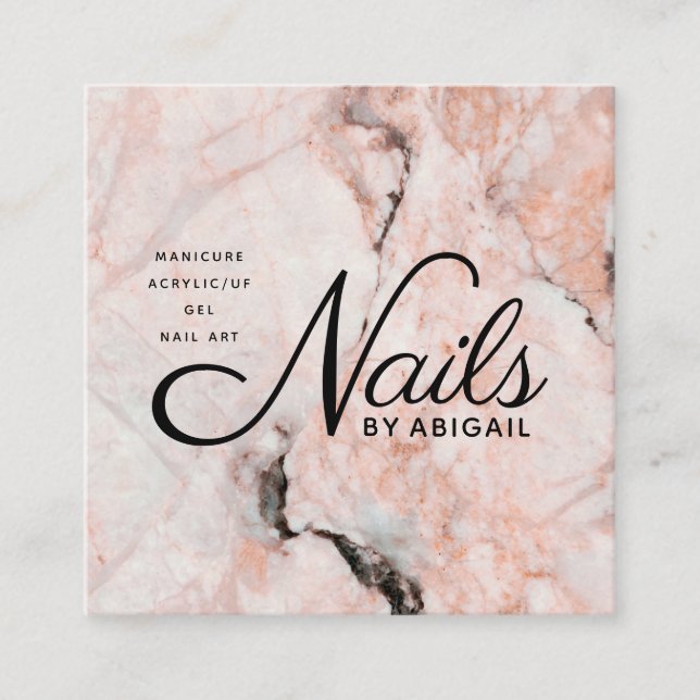 Nails aus weißem Rosenmor nach Name Website & QR C Quadratische Visitenkarte (Vorderseite)