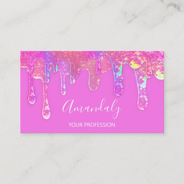 Nails Beauty Logo Tropfen Holografs Pink Visitenkarte (Vorderseite)