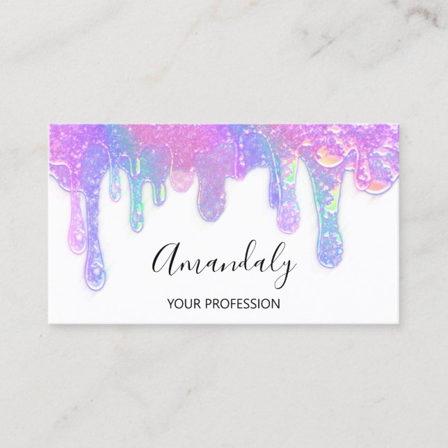 Nails Beauty Logo Tropfen Holograph Pink Blue Visitenkarte (Vorderseite)