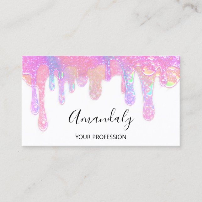 Nails Beauty Logo Tropfen Holograph Pink Soap Visitenkarte (Vorderseite)