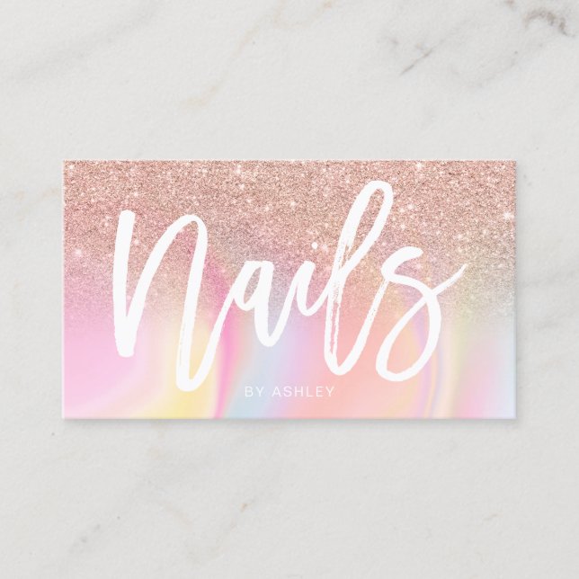 Nails Drehbuch Rose Gold Glitzer schicker Marmor Visitenkarte (Vorderseite)