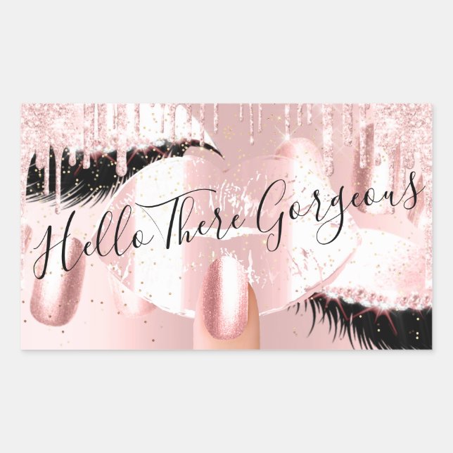 Nails Eyelashes Makeup Pink Tropfen Pink Gorgee Rechteckiger Aufkleber (Vorderseite)