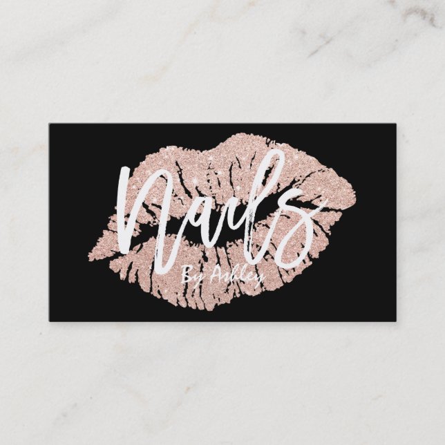 Nails Künstler Rose Gold Glitzer Lips Typografie Visitenkarte (Vorderseite)