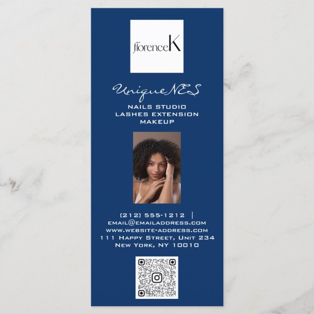 Nails Lashes Foto Logo QR Wax Makeup Preise Marine Menükarte (Vorderseite)