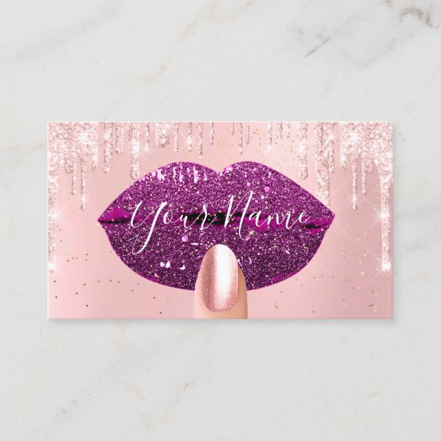 Nails Makeup Artist Pink Tropfens Kiss Lips Berry  Visitenkarte (Vorderseite)