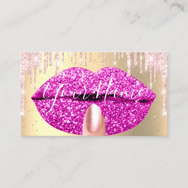 Nails Makeup Artist Pink Tropfens Kiss Lips Fuchsi Visitenkarte (Vorderseite)