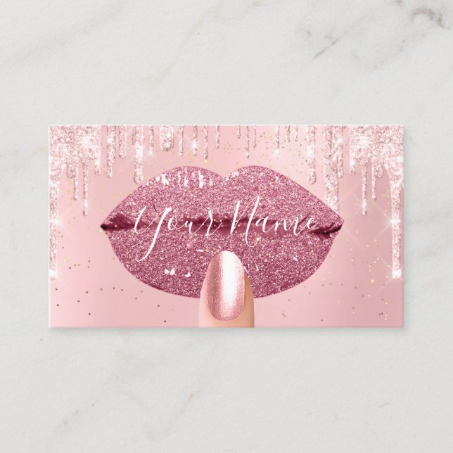 Nails Makeup Artist Pink Tropfens Kiss Lips Rose G Visitenkarte (Vorderseite)