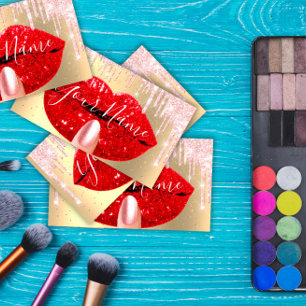 Nails Makeup Artist Pink Tropfens Kiss Lips Rot Visitenkarte