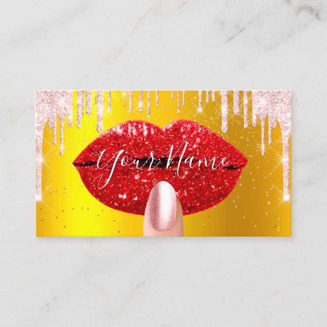 Nails Makeup Artist Pink Tropfens Kiss Lips Rotes  Visitenkarte (Vorderseite)