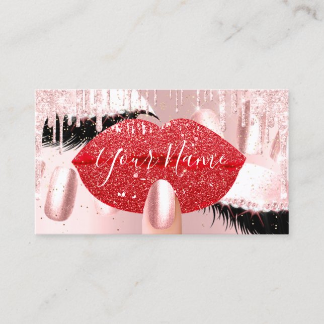 Nails Makeup Artist Red Kiss Lip Lash QRCODE Logo Visitenkarte (Vorderseite)